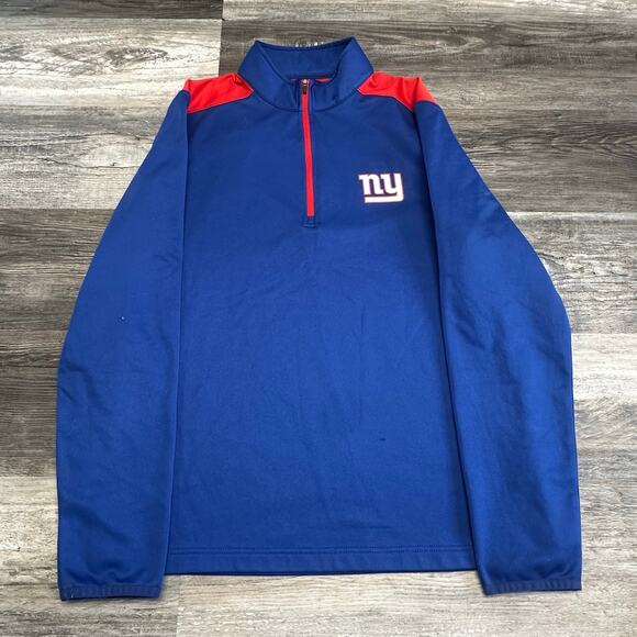 NFL Team Apparel NY Blue Red Mens M New York Giants Football 1/4 Zip Sweatshirt - Picture 2 of 9